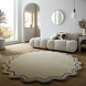 Rond wollen vloerkleed - Leo Scallop Border Beige/Taupe Rond wollen vloerkleed - Leo Scallop Border Beige/Taupe