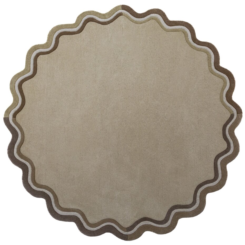 Rond wollen vloerkleed - Leo Scallop Border Beige/Taupe Rond wollen vloerkleed - Leo Scallop Border Beige/Taupe