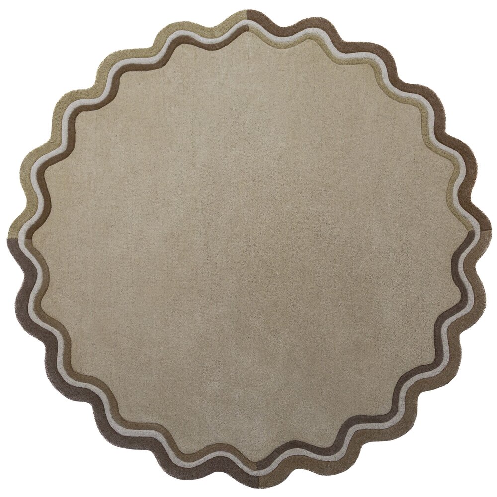Rond wollen vloerkleed - Leo Scallop Border Beige/Taupe Rond wollen vloerkleed - Leo Scallop Border Beige/Taupe