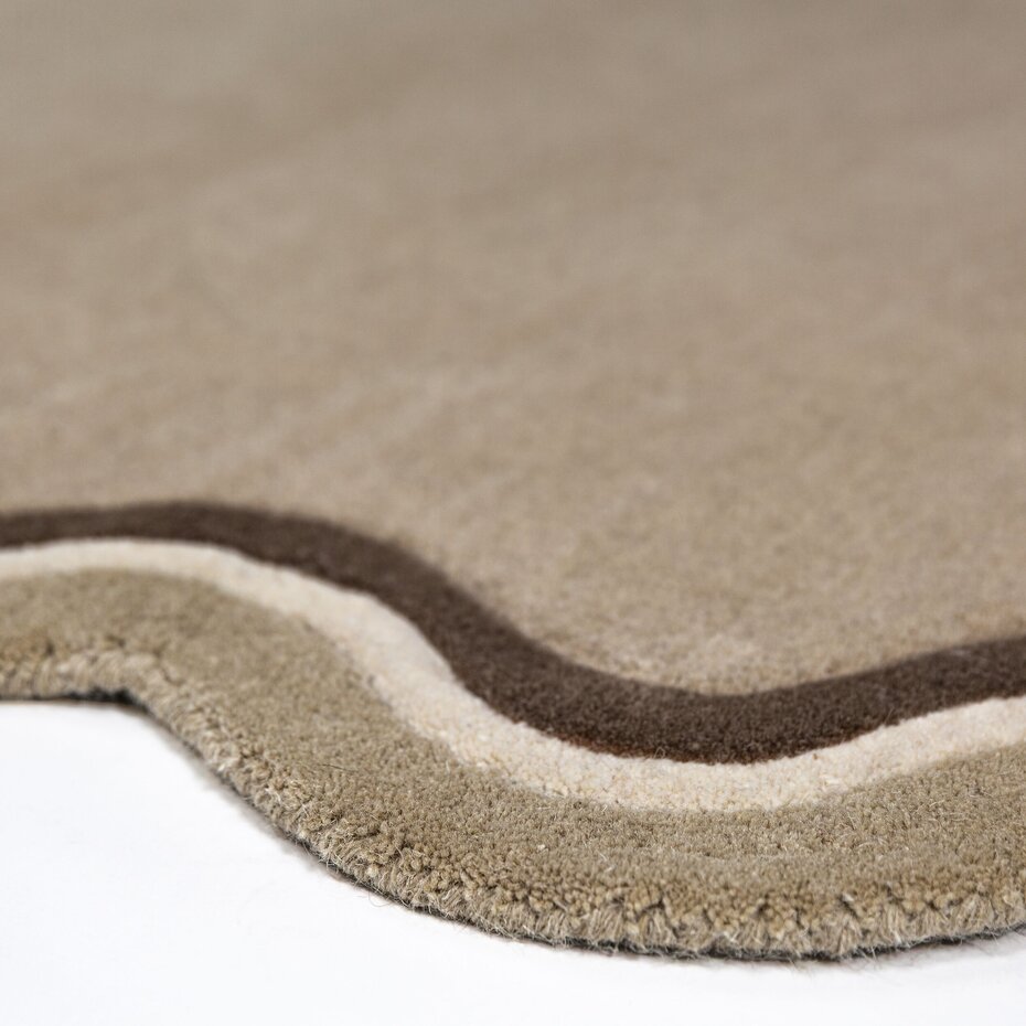 Rond wollen vloerkleed - Leo Scallop Border Beige/Taupe Rond wollen vloerkleed - Leo Scallop Border Beige/Taupe