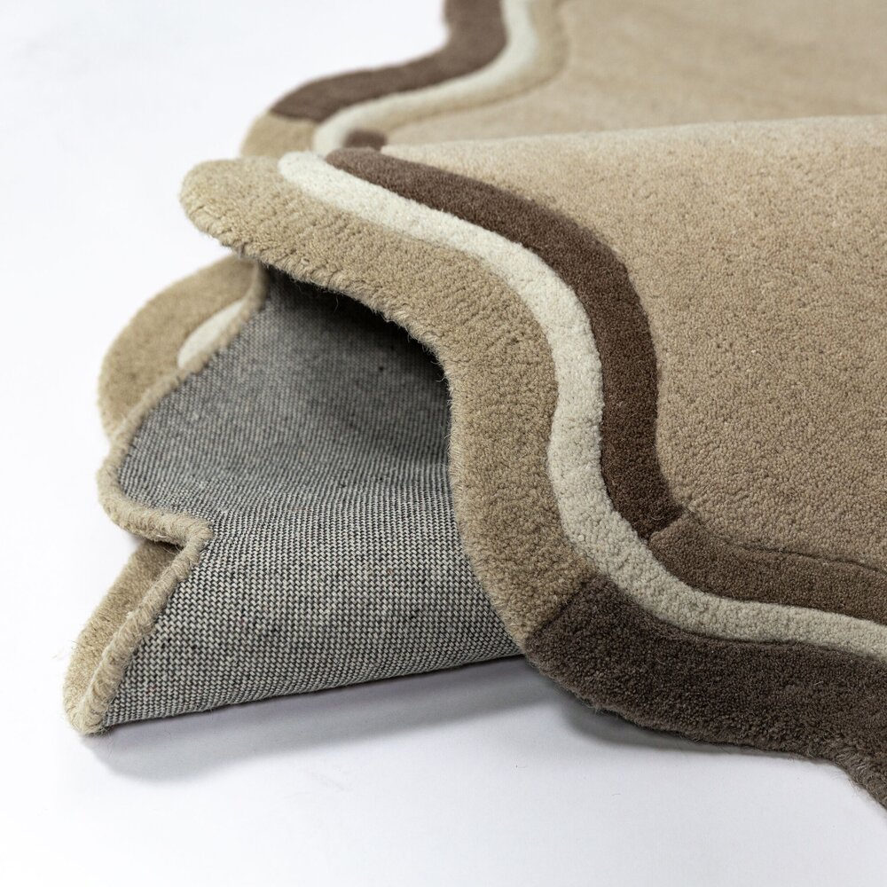 Rond wollen vloerkleed - Leo Scallop Border Beige/Taupe Rond wollen vloerkleed - Leo Scallop Border Beige/Taupe