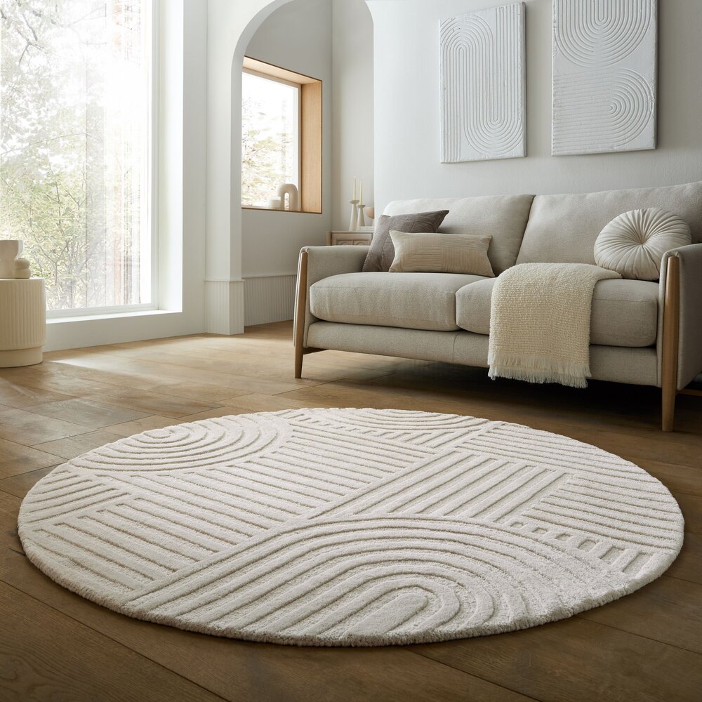 Rond wollen japandi vloerkleed - Zen Garden Creme