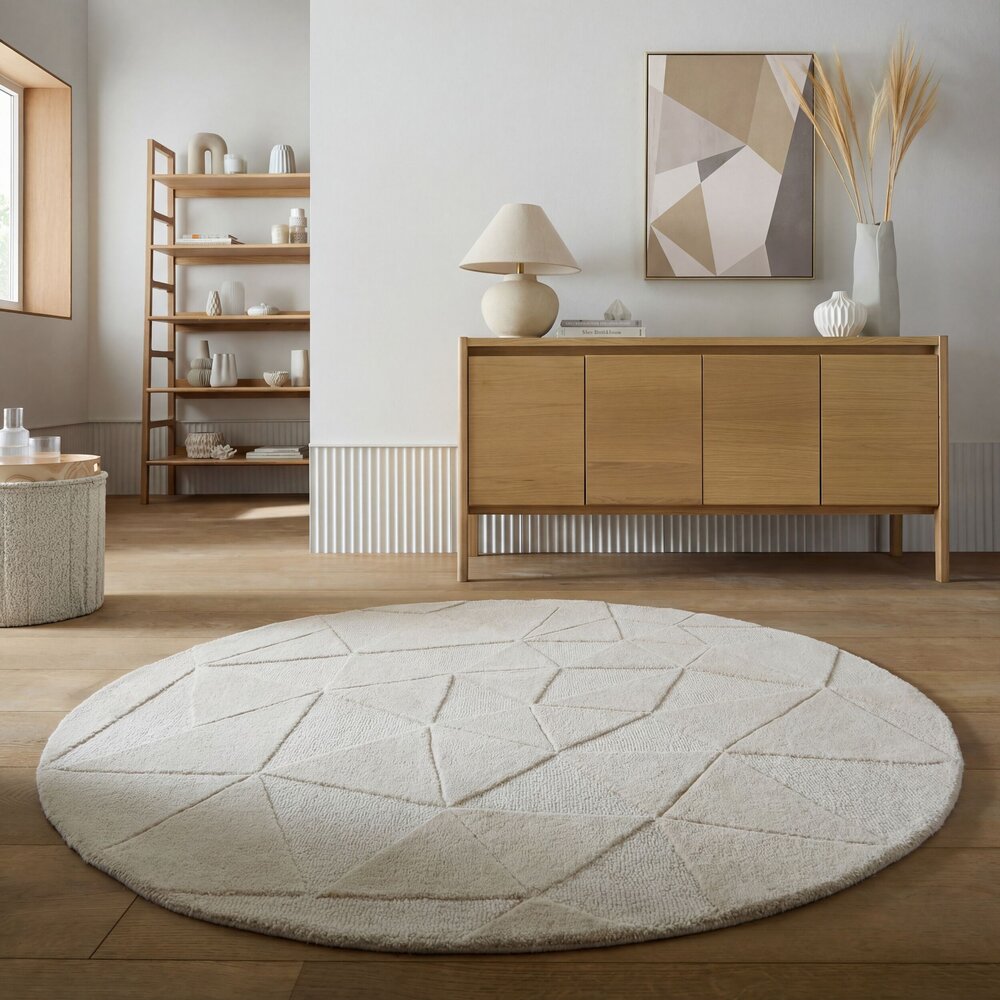 Rond wollen vloerkleed - Shard Naturel/Beige Rond wollen vloerkleed - Shard Naturel/Beige