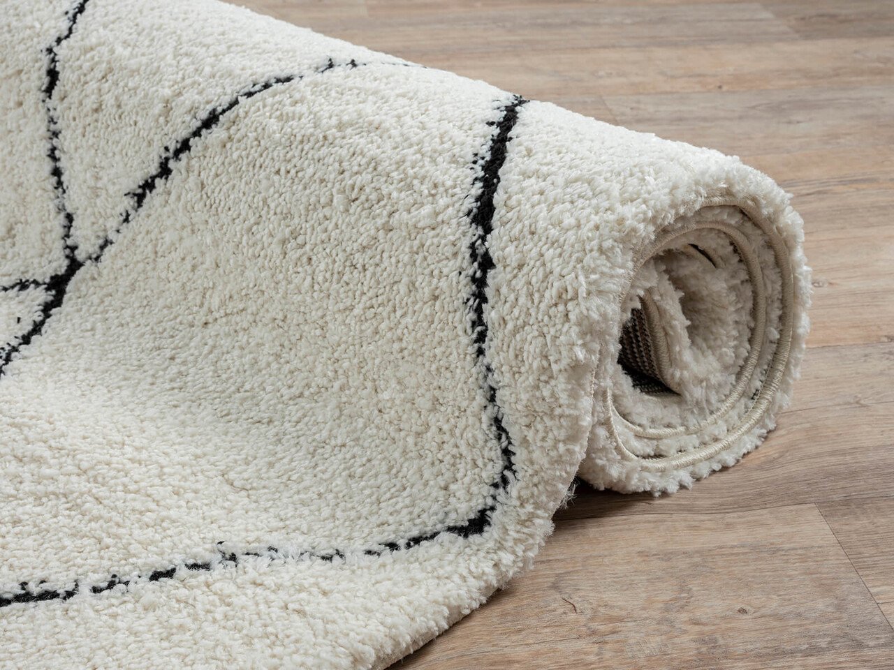 Hoogpolig shaggy vloerkleed - Senso Scandinavisch Creme/Zwart