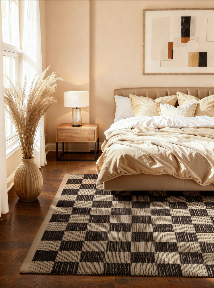 Jute vloerkleed - Handloom Rex Geblokt Zwart/Wit Jute vloerkleed - Handloom Rex Geblokt Zwart/Wit