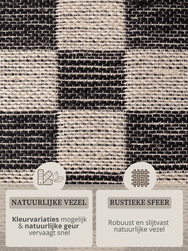 Jute vloerkleed - Handloom Rex Geblokt Zwart/Wit Jute vloerkleed - Handloom Rex Geblokt Zwart/Wit