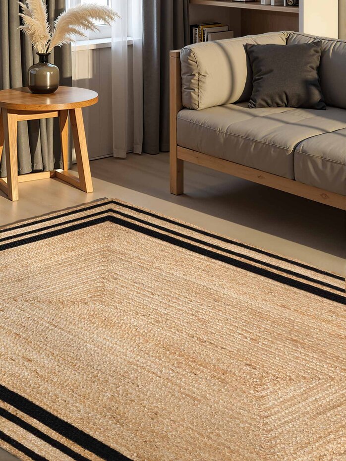 Jute vloerkleed - Jutta Naturel/Zwart Jute vloerkleed - Jutta Naturel/Zwart