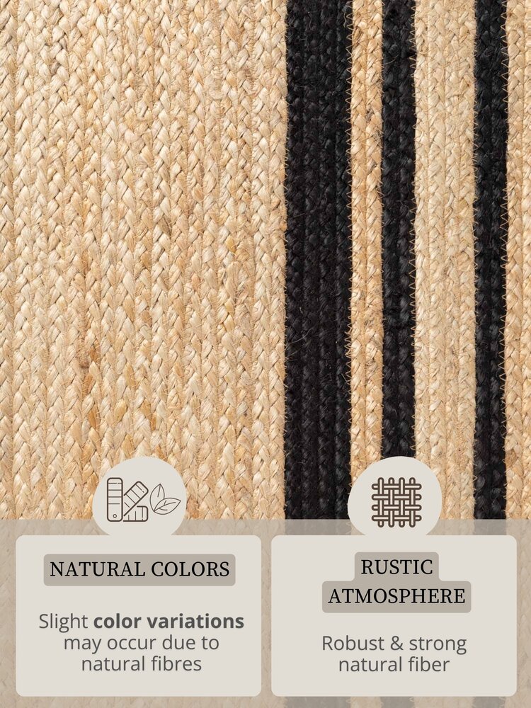 Jute vloerkleed - Jutta Naturel/Zwart Jute vloerkleed - Jutta Naturel/Zwart