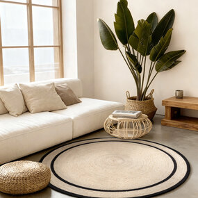 Rond jute vloerkleed - Lina Zwart/Creme