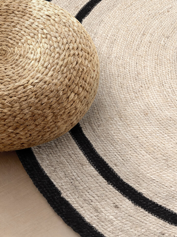 Rond jute vloerkleed - Lina Zwart/Creme