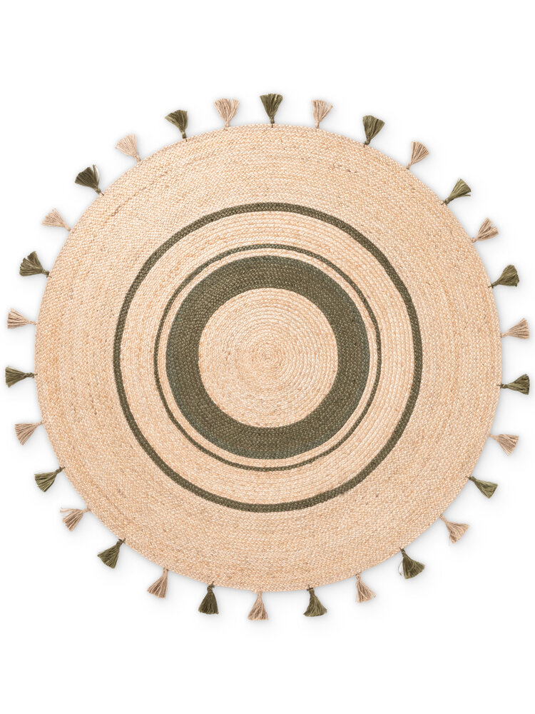 Rond jute vloerkleed - Basil Naturel/Groen Rond jute vloerkleed - Basil Naturel/Groen