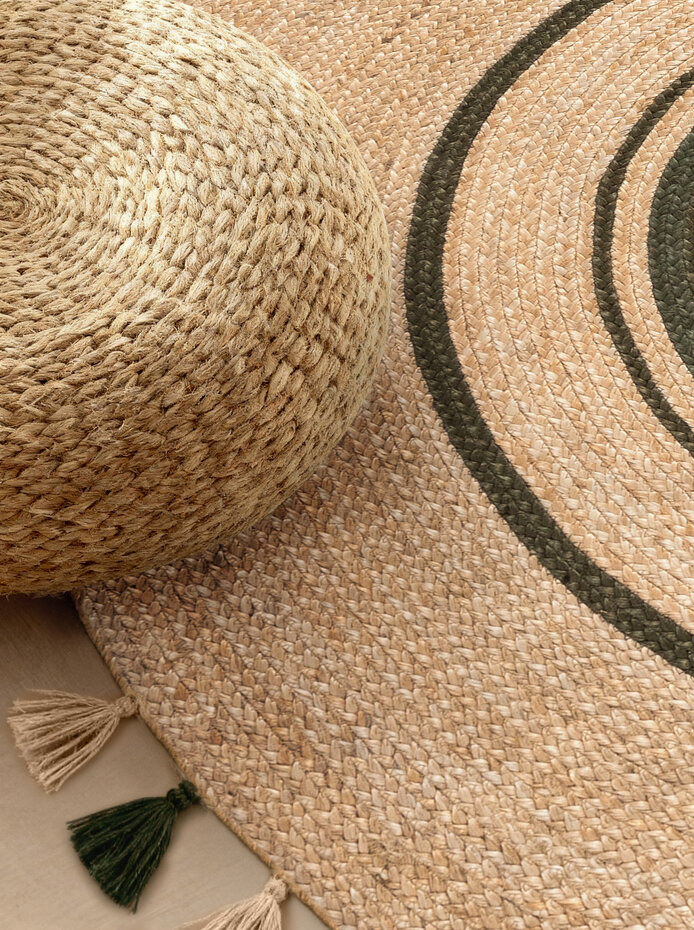 Rond jute vloerkleed - Basil Naturel/Groen Rond jute vloerkleed - Basil Naturel/Groen