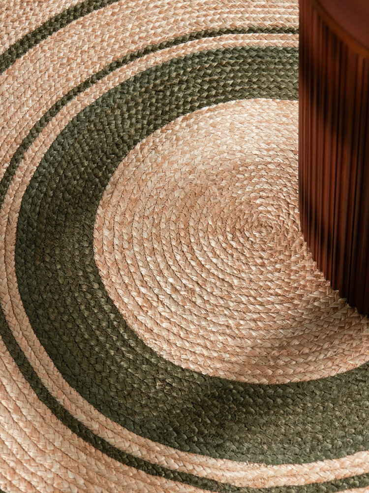 Rond jute vloerkleed - Basil Naturel/Groen Rond jute vloerkleed - Basil Naturel/Groen
