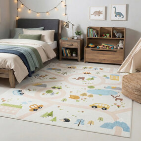 Kindervloerkleed - Happy Roads Beige/Multi Kindervloerkleed - Happy Roads Beige/Multi