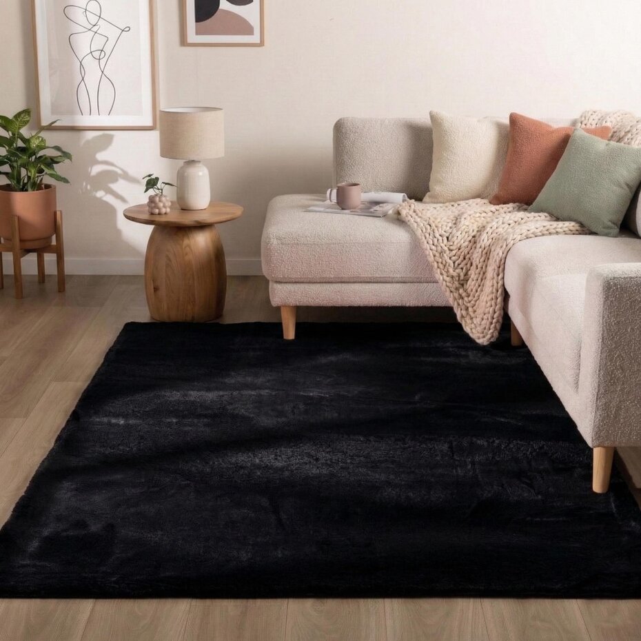 Laagpolig fluffy vloerkleed - Amalfi Zwart