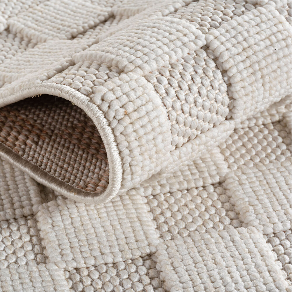 Rond geblokt laagpolig vloerkleed - Helisca Loom Creme Rond geblokt laagpolig vloerkleed - Helisca Loom Creme