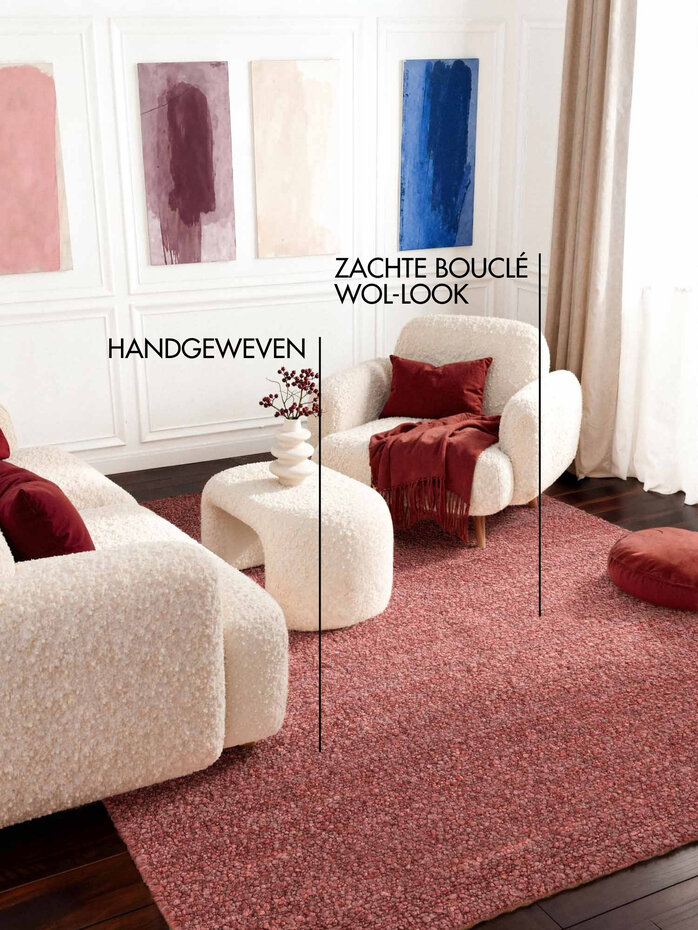 Laagpolig vloerkleed - Notting Hill Boucle Donkerroze