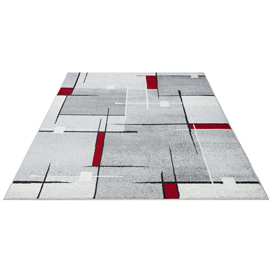 Laagpolig vloerkleed - Belos Modern Grijs/Rood