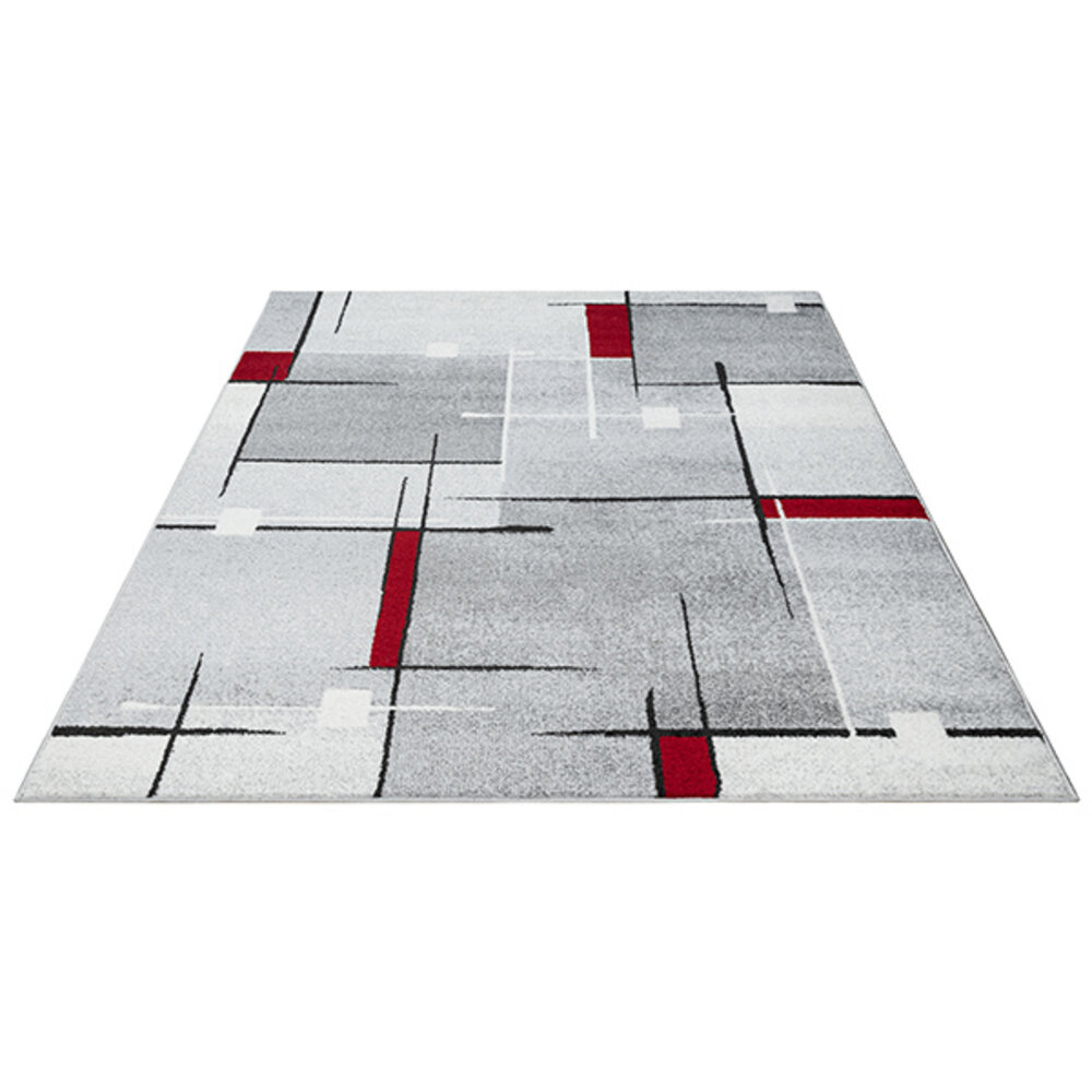 Laagpolig vloerkleed - Belos Modern Grijs/Rood