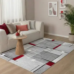 Laagpolig vloerkleed - Belos Modern Grijs/Rood Laagpolig vloerkleed - Belos Modern Grijs/Rood