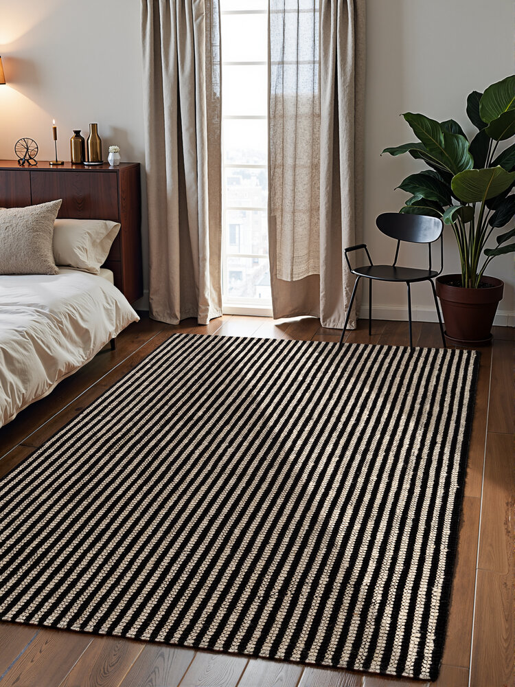Jute vloerkleed - Harvest Ebony Zwart/Creme Jute vloerkleed - Harvest Ebony Zwart/Creme