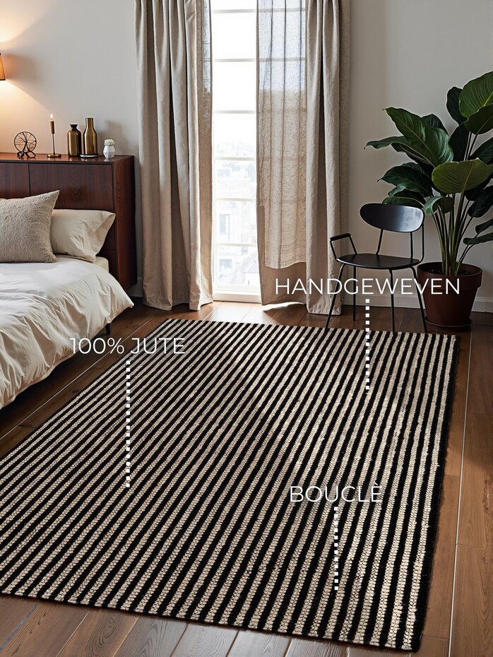 Jute vloerkleed - Harvest Ebony Zwart/Creme Jute vloerkleed - Harvest Ebony Zwart/Creme