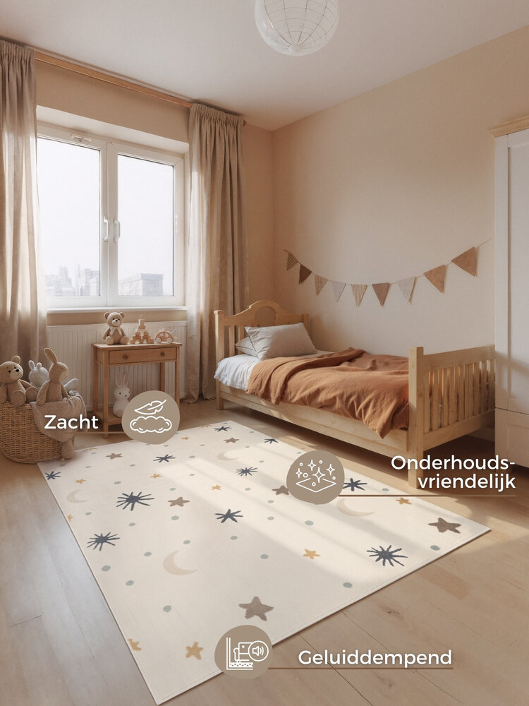 Kindervloerkleed - Adventures Moony Creme/Kleurrijk Kindervloerkleed - Adventures Moony Creme/Kleurrijk