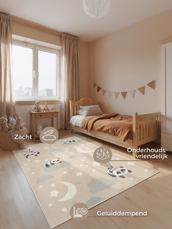 Kindervloerkleed - Adventures Dreamy Panda Beige/Kleurrijk Kindervloerkleed - Adventures Dreamy Panda Beige/Kleurrijk
