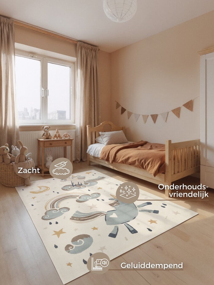 Kindervloerkleed - Adventures Eenhoorn Creme/Kleurrijk Kindervloerkleed - Adventures Eenhoorn Creme/Kleurrijk