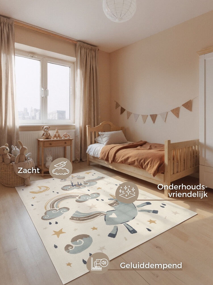 Kindervloerkleed - Adventures Eenhoorn Creme/Kleurrijk Kindervloerkleed - Adventures Eenhoorn Creme/Kleurrijk