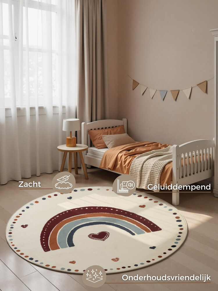 Rond kindervloerkleed - Adventures Luvy Creme/Kleurrijk Rond kindervloerkleed - Adventures Luvy Creme/Kleurrijk