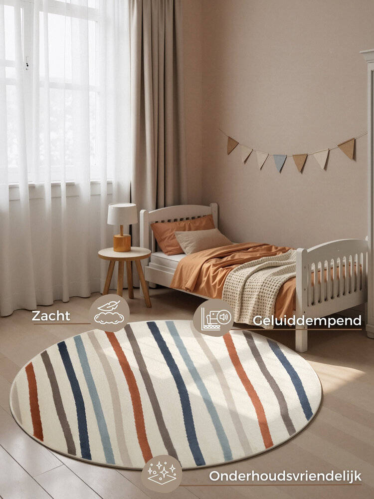 Rond kindervloerkleed - Adventures Linnea Creme/Kleurrijk Rond kindervloerkleed - Adventures Linnea Creme/Kleurrijk