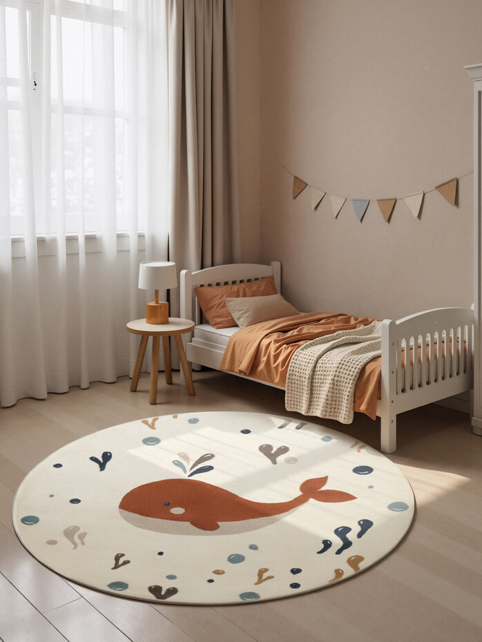 Rond kindervloerkleed - Adventures Moby Creme/Kleurrijk Rond kindervloerkleed - Adventures Moby Creme/Kleurrijk