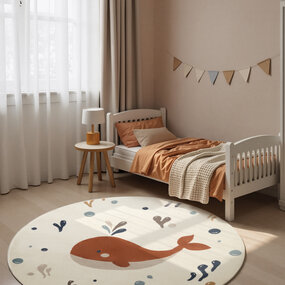 Rond kindervloerkleed - Adventures Moby Creme/Kleurrijk Rond kindervloerkleed - Adventures Moby Creme/Kleurrijk