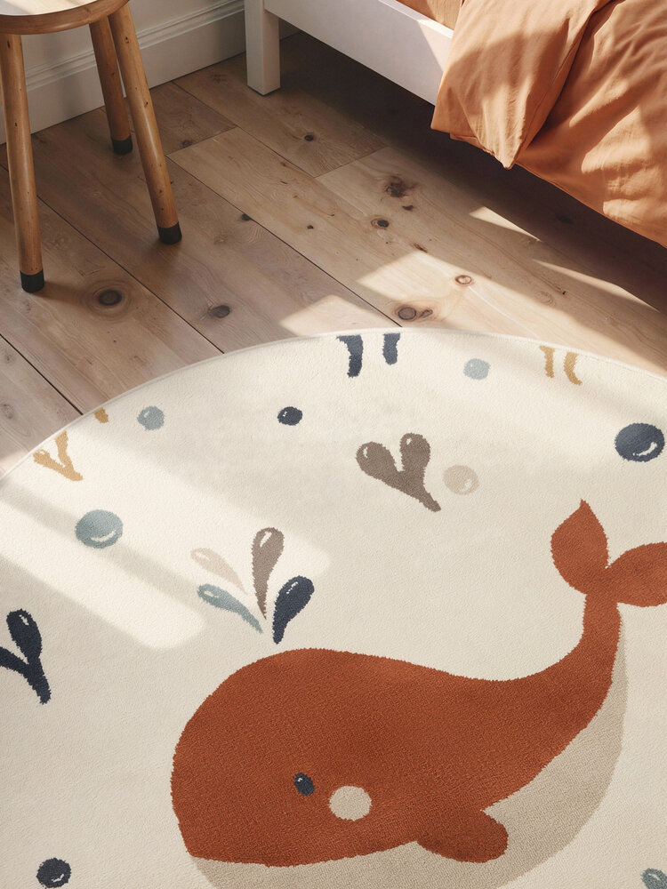 Rond kindervloerkleed - Adventures Moby Creme/Kleurrijk Rond kindervloerkleed - Adventures Moby Creme/Kleurrijk