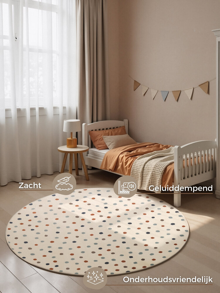 Rond kindervloerkleed - Adventures Konfetti Creme/Kleurrijk Rond kindervloerkleed - Adventures Konfetti Creme/Kleurrijk