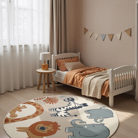 Rond kindervloerkleed - Adventures Savanna Creme/Kleurrijk Rond kindervloerkleed - Adventures Savanna Creme/Kleurrijk