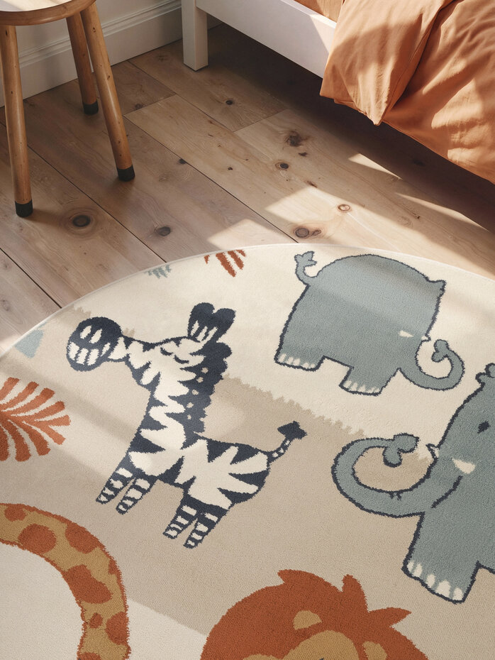 Rond kindervloerkleed - Adventures Savanna Creme/Kleurrijk Rond kindervloerkleed - Adventures Savanna Creme/Kleurrijk