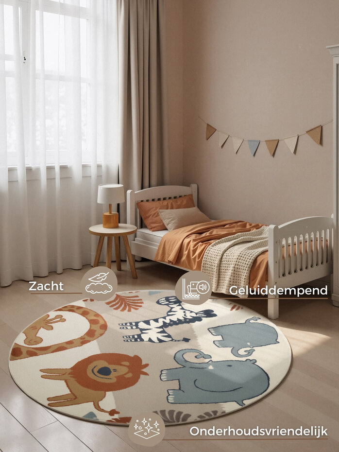 Rond kindervloerkleed - Adventures Savanna Creme/Kleurrijk Rond kindervloerkleed - Adventures Savanna Creme/Kleurrijk