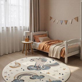 Rond kindervloerkleed - Adventures Eenhoorn Creme/Kleurrijk Rond kindervloerkleed - Adventures Eenhoorn Creme/Kleurrijk