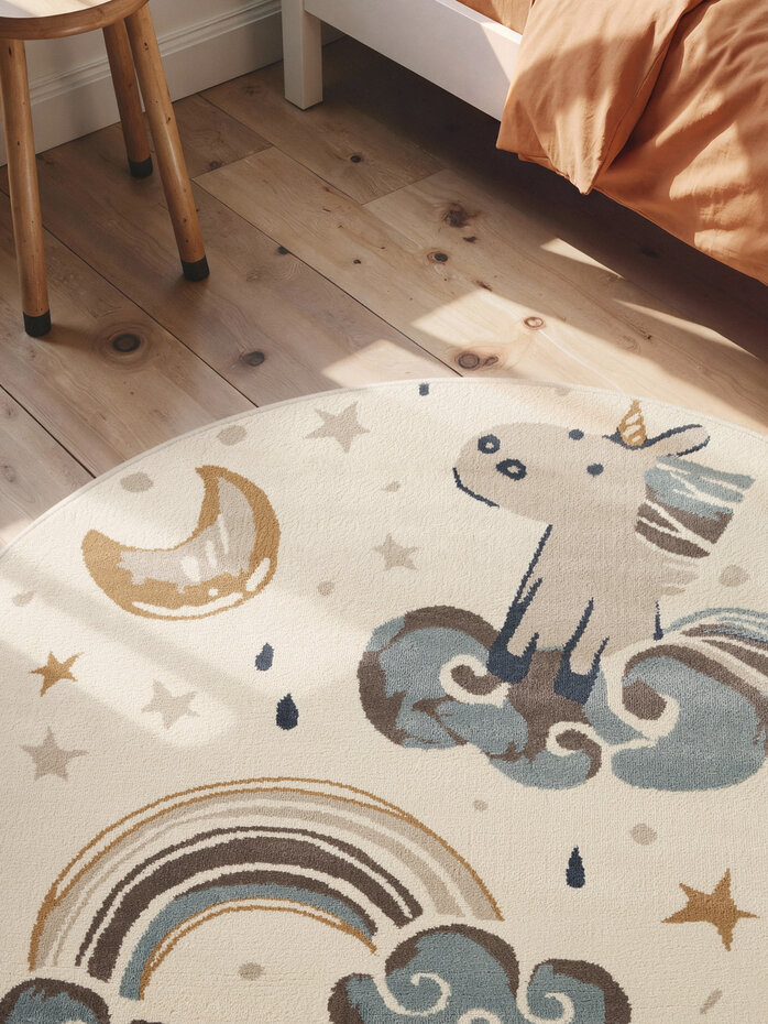 Rond kindervloerkleed - Adventures Eenhoorn Creme/Kleurrijk Rond kindervloerkleed - Adventures Eenhoorn Creme/Kleurrijk