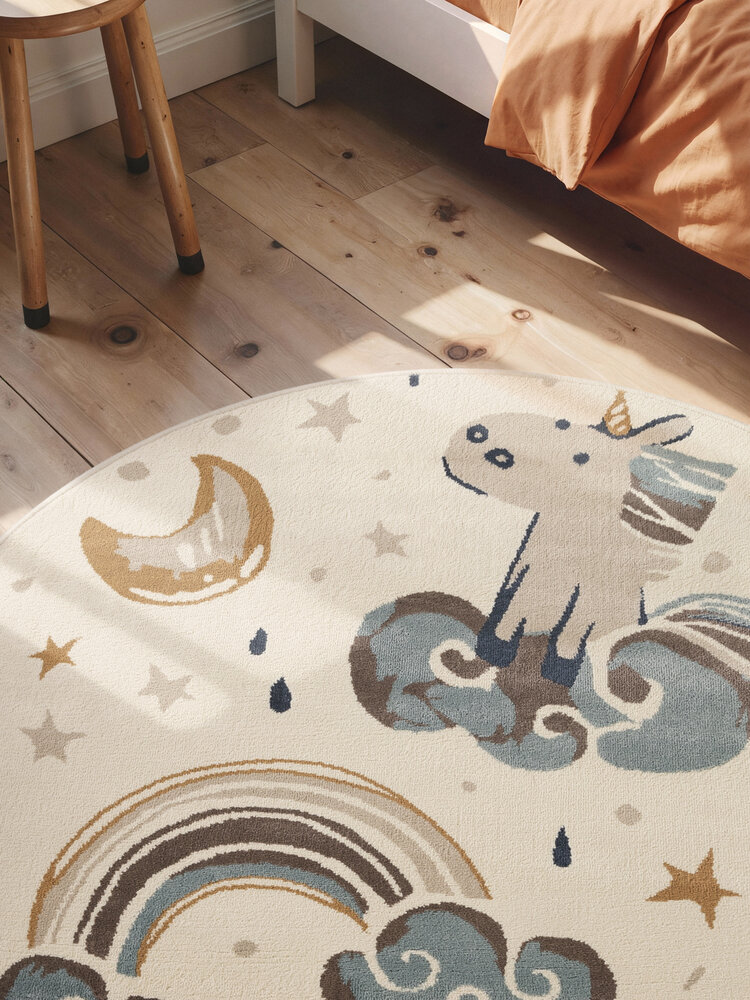 Rond kindervloerkleed - Adventures Eenhoorn Creme/Kleurrijk Rond kindervloerkleed - Adventures Eenhoorn Creme/Kleurrijk