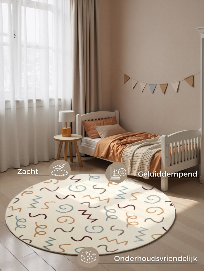Rond kindervloerkleed - Adventures Fiete Creme/Kleurrijk Rond kindervloerkleed - Adventures Fiete Creme/Kleurrijk
