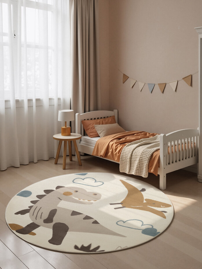 Rond kindervloerkleed - Adventures Dino Creme/Kleurrijk Rond kindervloerkleed - Adventures Dino Creme/Kleurrijk