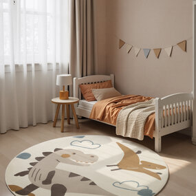 Rond kindervloerkleed - Adventures Dino Creme/Kleurrijk Rond kindervloerkleed - Adventures Dino Creme/Kleurrijk