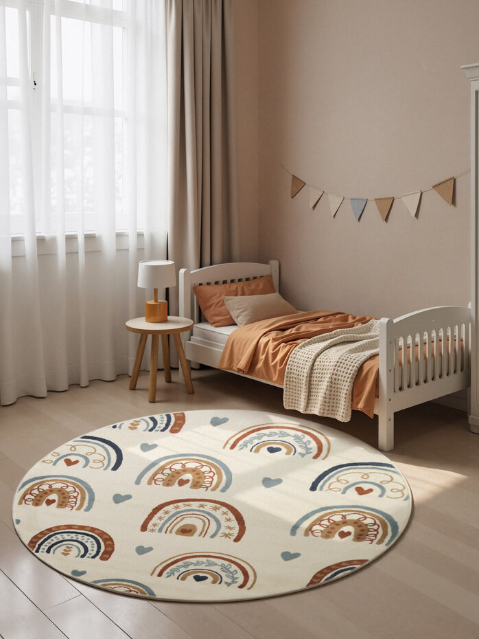 Rond kindervloerkleed - Adventures Bowie Creme/Kleurrijk Rond kindervloerkleed - Adventures Bowie Creme/Kleurrijk