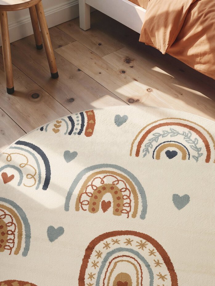 Rond kindervloerkleed - Adventures Bowie Creme/Kleurrijk Rond kindervloerkleed - Adventures Bowie Creme/Kleurrijk
