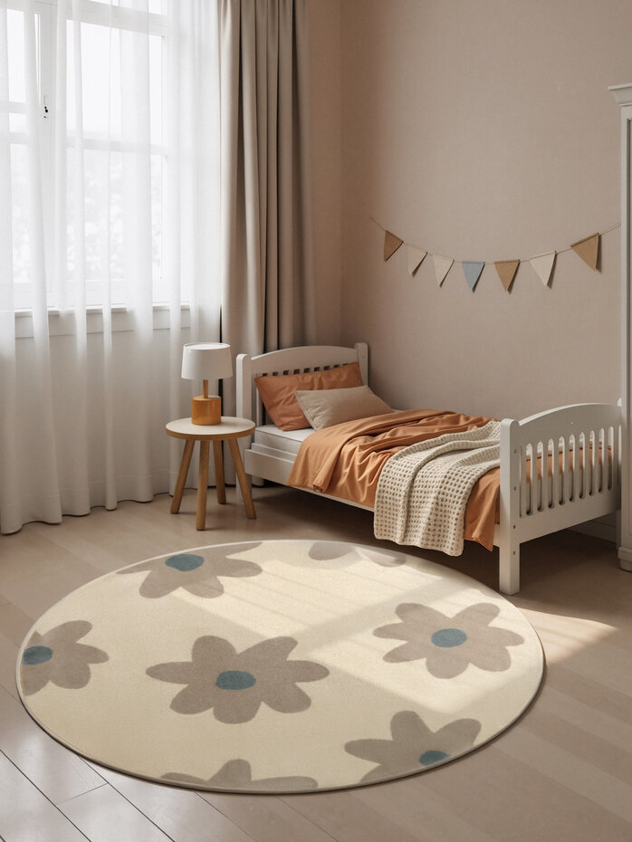 Rond kindervloerkleed - Adventures Bloomy Creme/Kleurrijk Rond kindervloerkleed - Adventures Bloomy Creme/Kleurrijk