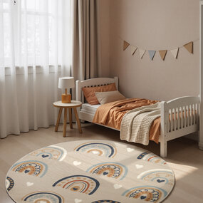 Rond kindervloerkleed - Adventures Bowie Beige/Kleurrijk Rond kindervloerkleed - Adventures Bowie Beige/Kleurrijk