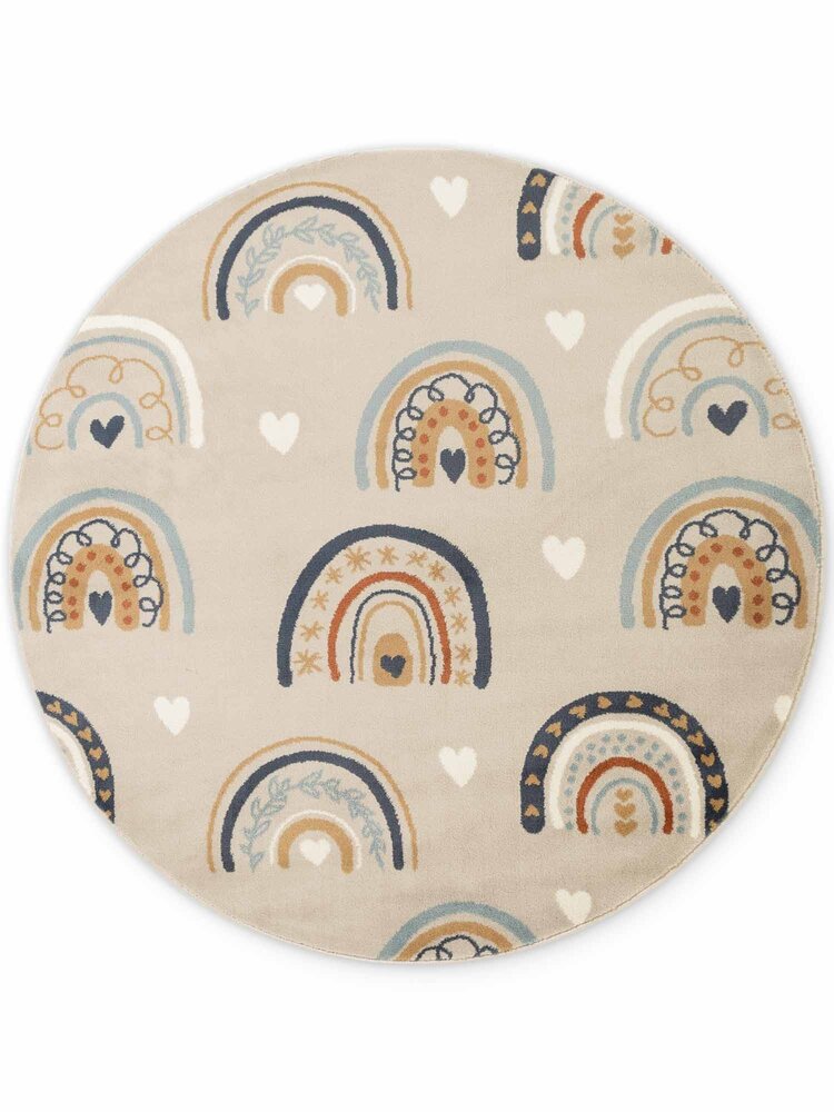 Rond kindervloerkleed - Adventures Bowie Beige/Kleurrijk Rond kindervloerkleed - Adventures Bowie Beige/Kleurrijk